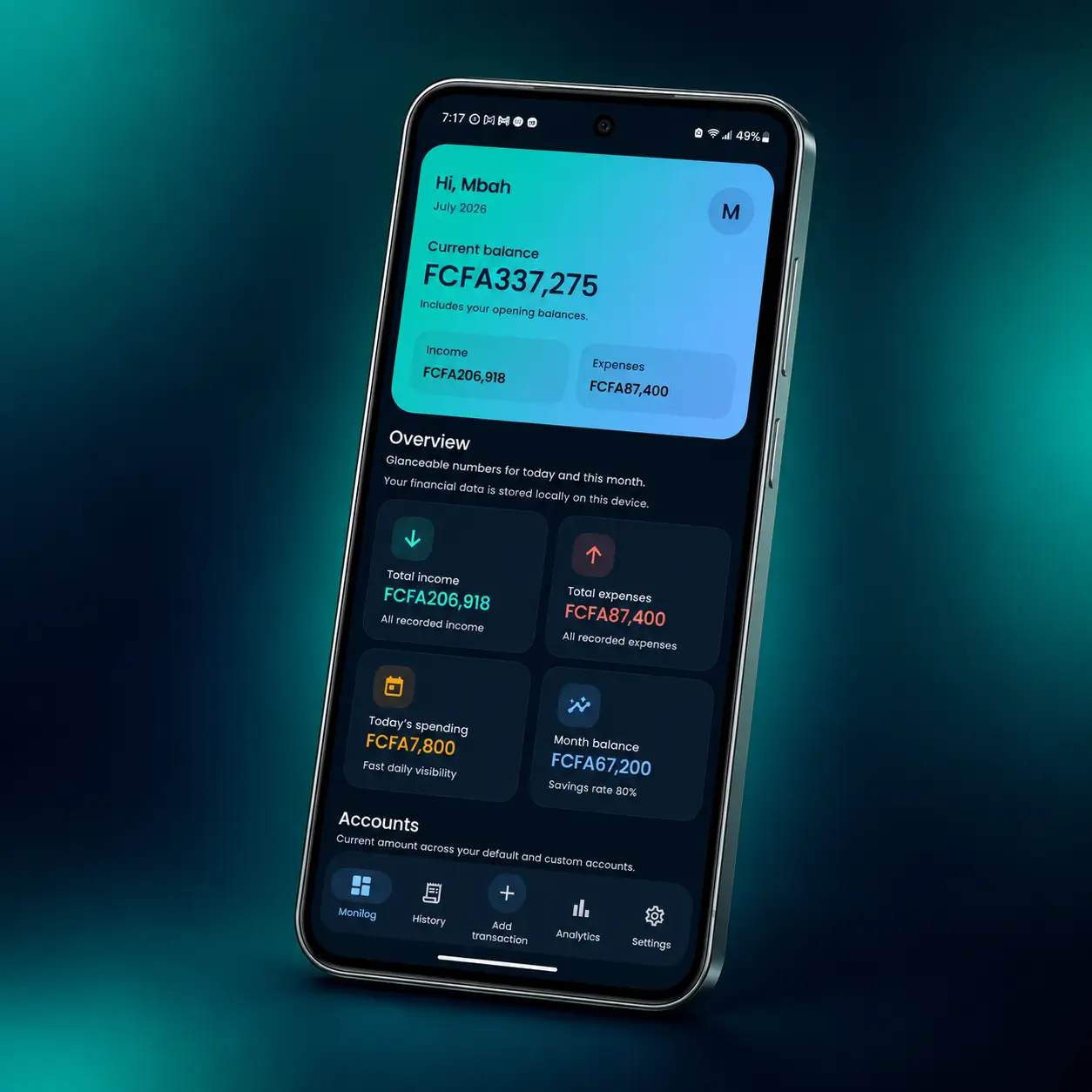 Monilog's mobile app screens beside its brand mark.